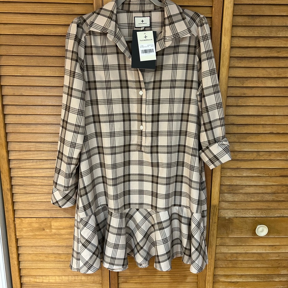 TUCKERNUCK BROWN PLAID CALLAHAN SHIRT DRESS